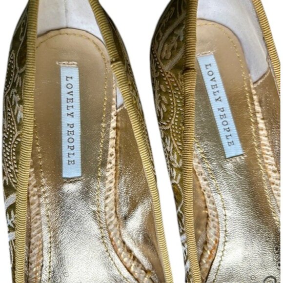 Lovely People Alpinia Brocade Ballet Flats, Ribbon Bow and Jewel - Gold/Tan - 9 - Picture 10 of 14